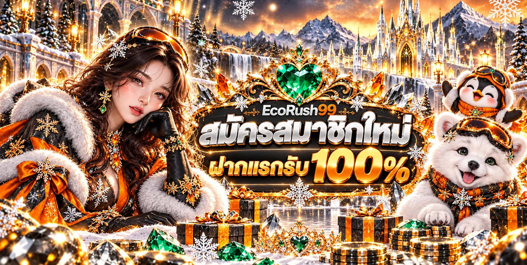 ภาพสมัครสมาชิกใหม่ EcoRush99 ในฉากแฟนตาซีฤดูหนาว